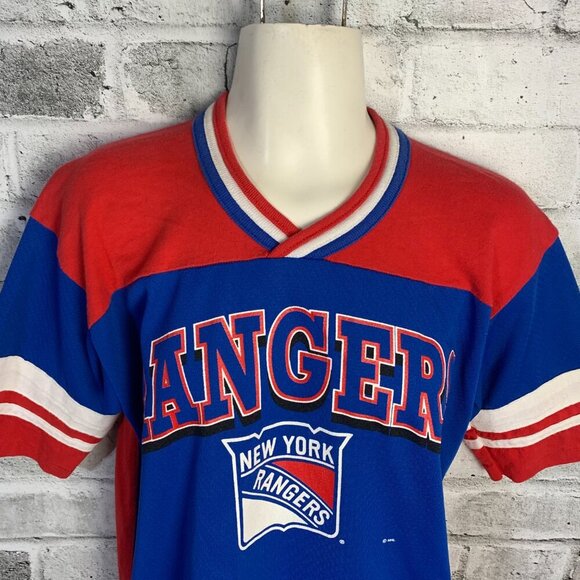 New York Rangers Vintage Jersey V-Neck Short Sleeve Shirt - Picture 3 of 15